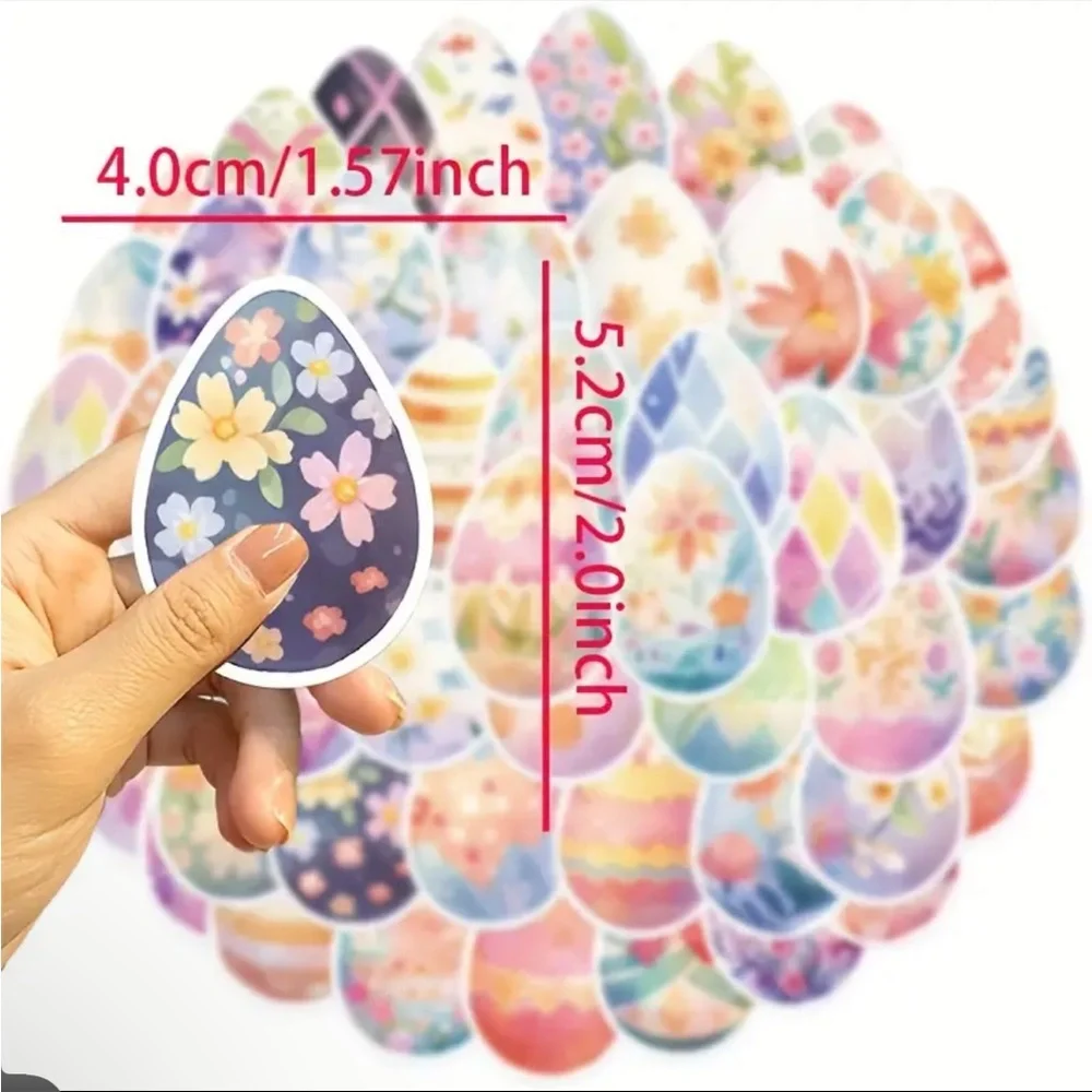 50 Easter Eggs Stickers Different Designs 2 Inch Spring Colors Basket